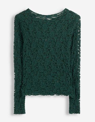 Langarmshirt - Crinkle-Optik - Dunkelgr&uuml;n