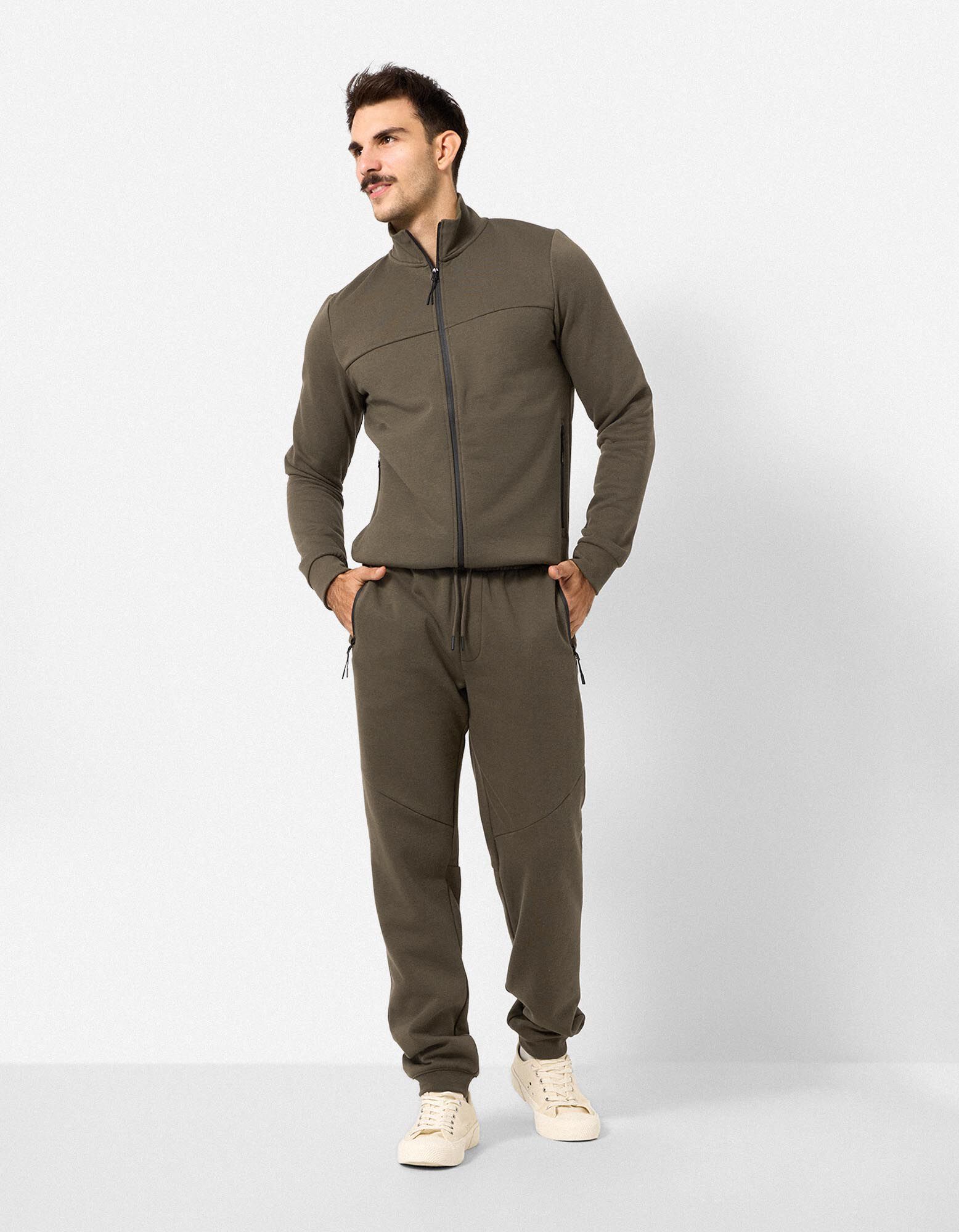 Strickjacke - Stehkragen - Khaki