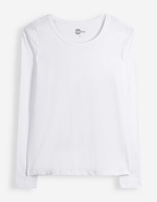 Langarmshirt - Baumwolle - Wei&szlig;