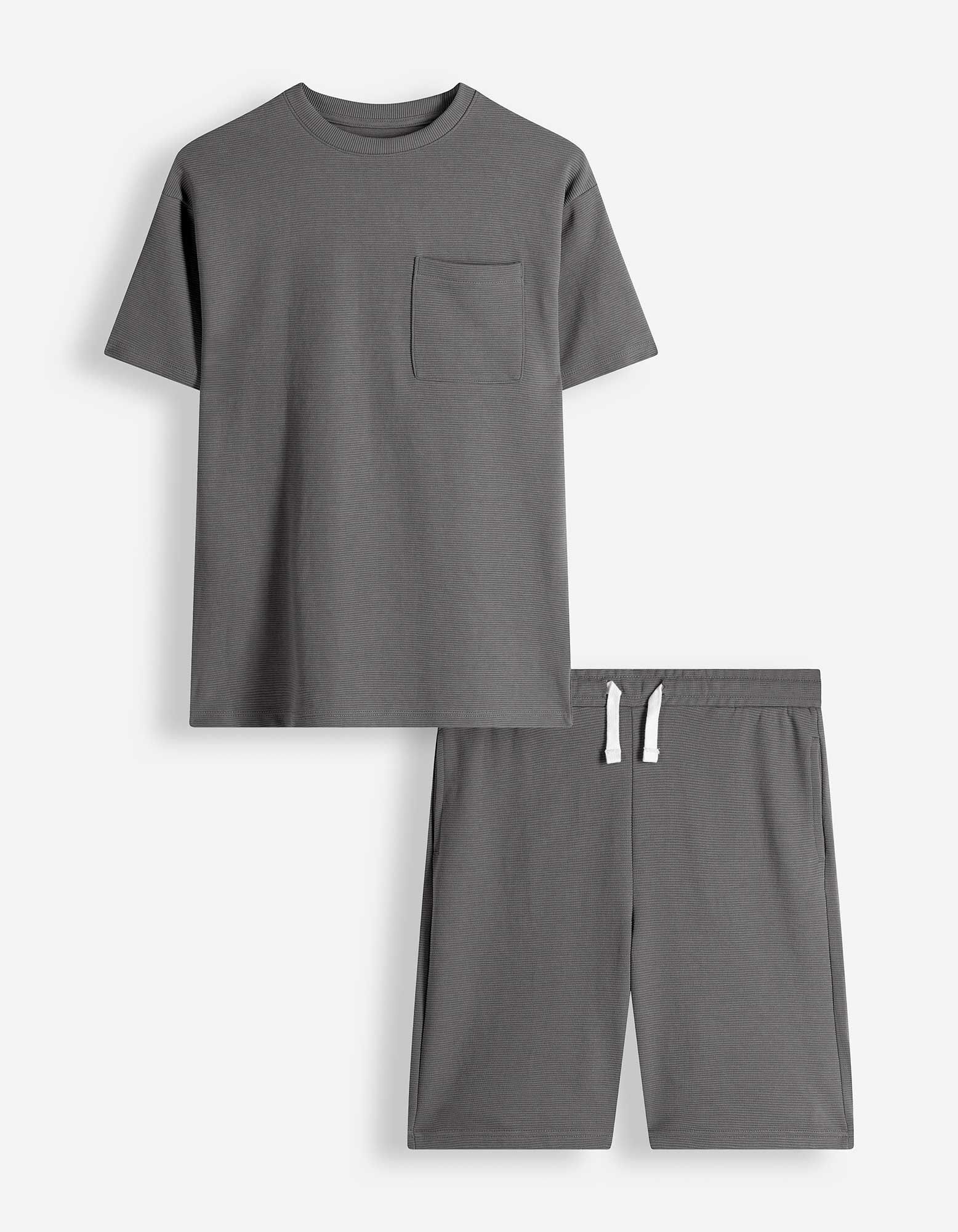 Set aus T-Shirt und Hose - Gerippt - dunkelgrau