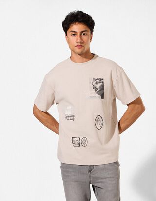 T-Shirt - R&uuml;ckenprint - beige