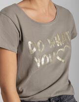 Tricou - Imprimeu sclipici - Verde inchis