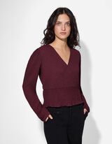 Tričko s dlouhým rukávem - Strukturovaný vzor - tm. lila