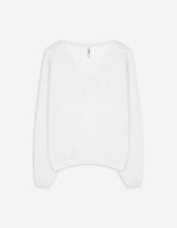 Pleteni pulover - V-izrez - bela