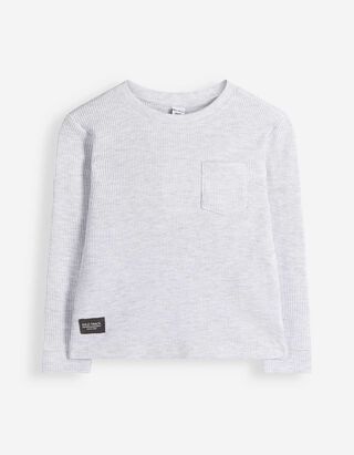 Langarmshirt - Waffelstruktur - Hellgrau