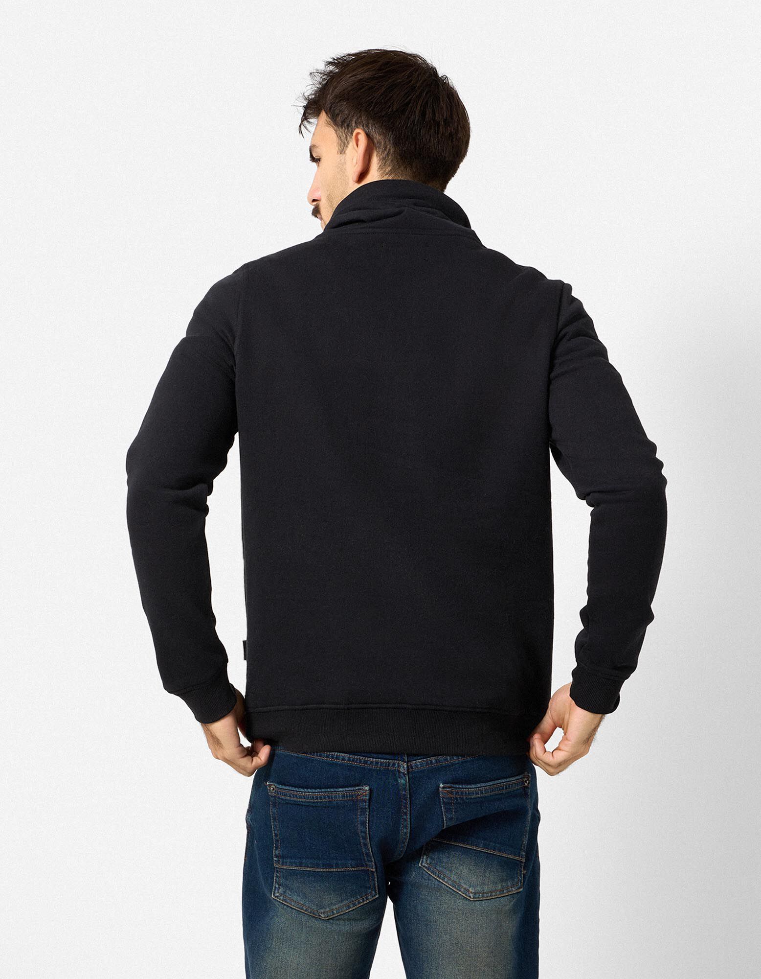 Sweatshirt - Schalkragen - Schwarz