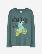 Langarmshirt - Frontprint - dunkelgrün