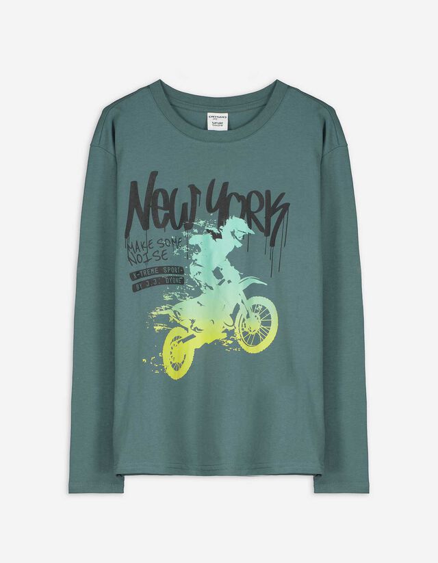 Langarmshirt - Frontprint - dunkelgrün