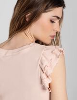 Tricou - M&acirc;neci cu volane - Roz