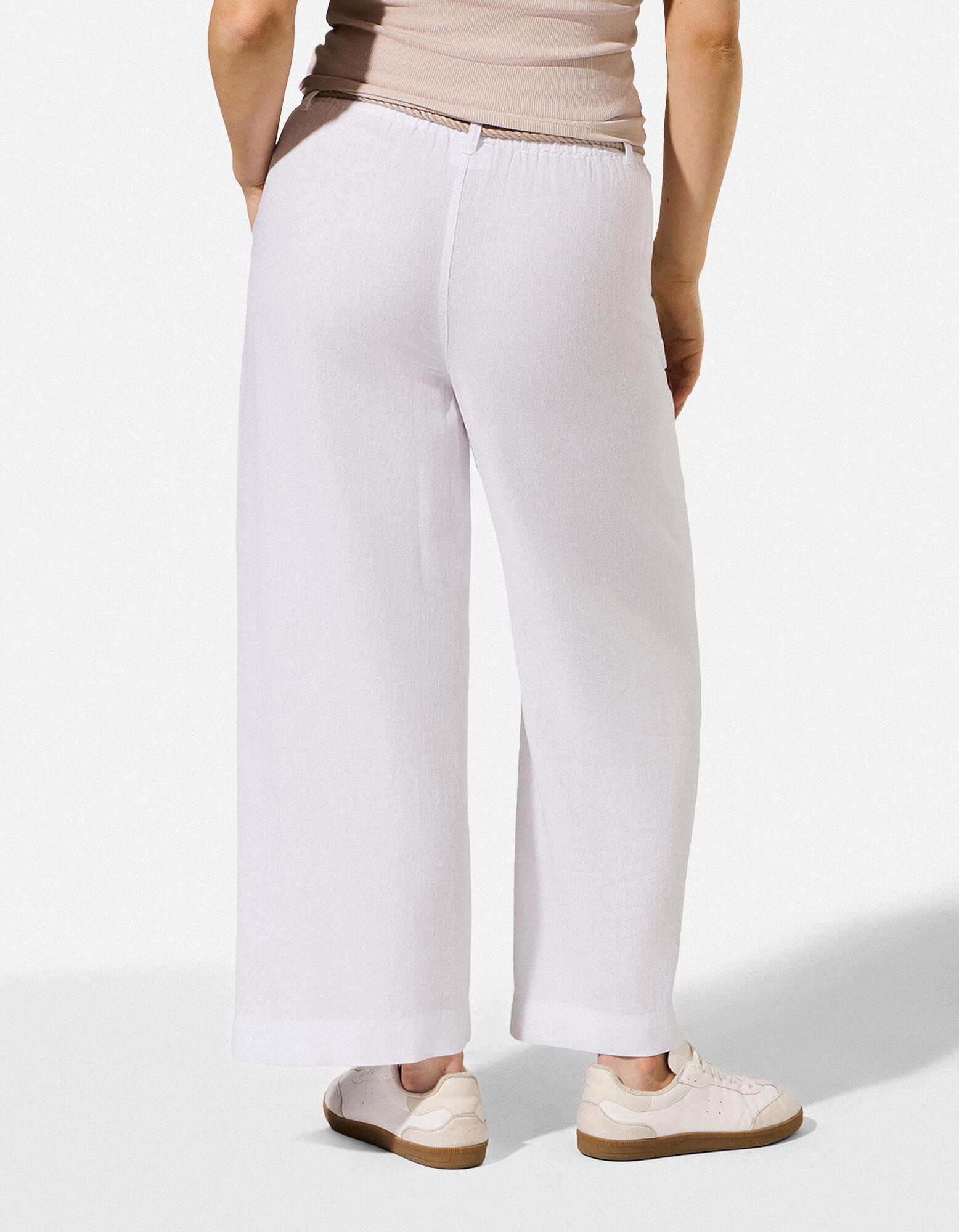 Jupe-culotte - Aspect lin - Blanc cass&eacute;