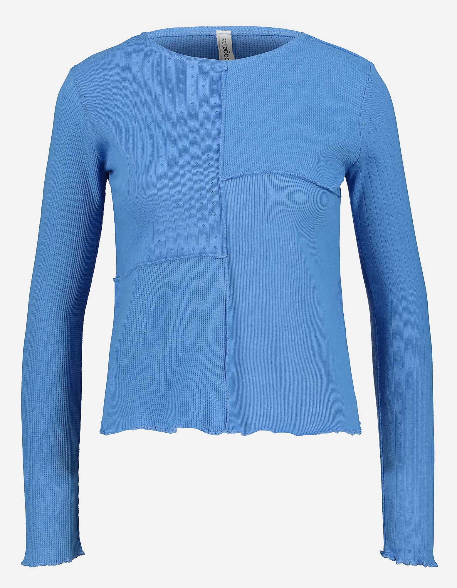 T-shirt &agrave; manches longues - Ourlet coquille - Bleu clair