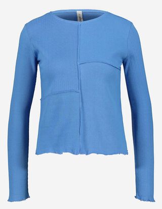 T-shirt &agrave; manches longues - Ourlet coquille - Bleu clair