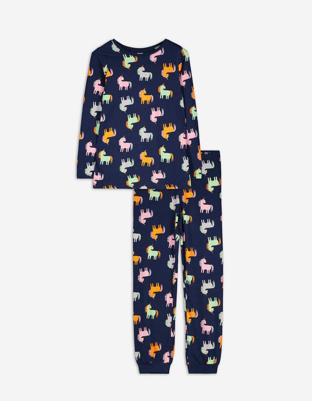 Pyjama Set aus Langarmshirt und Hose  - Einhorn - dunkelblau