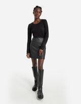 Minisukňa - Kožený vzhľad - tmavoseda