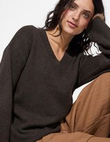 Pulover - Decolteu formă de V - Maro inchis