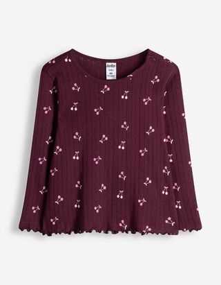 Langarmshirt - Pointelle - Dunkelrot