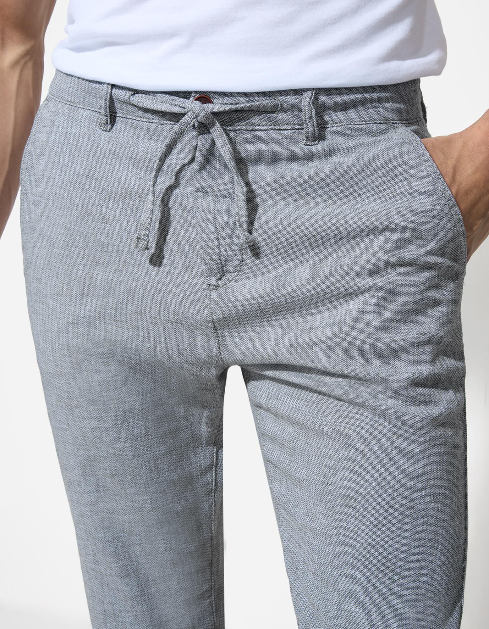 Pantalon chino - Revers cousus au bas des jambes - Vert