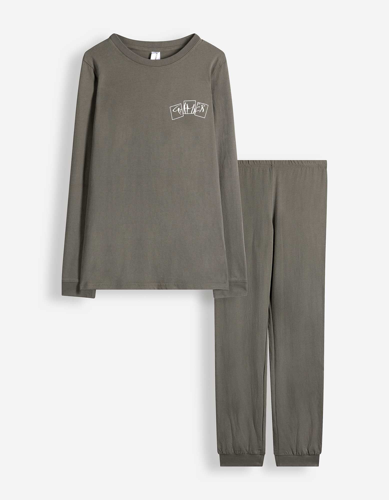 Pyjama set van shirt en broek - Print - Donkergrijs