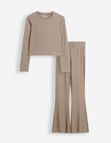 Pyjama Set aus Shirt und Hose - Gerippt - Taupe