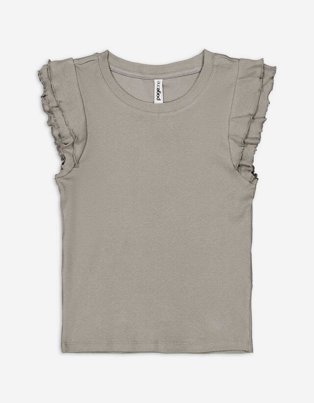Shirt - Mouwen met volants - lichtgrijs
