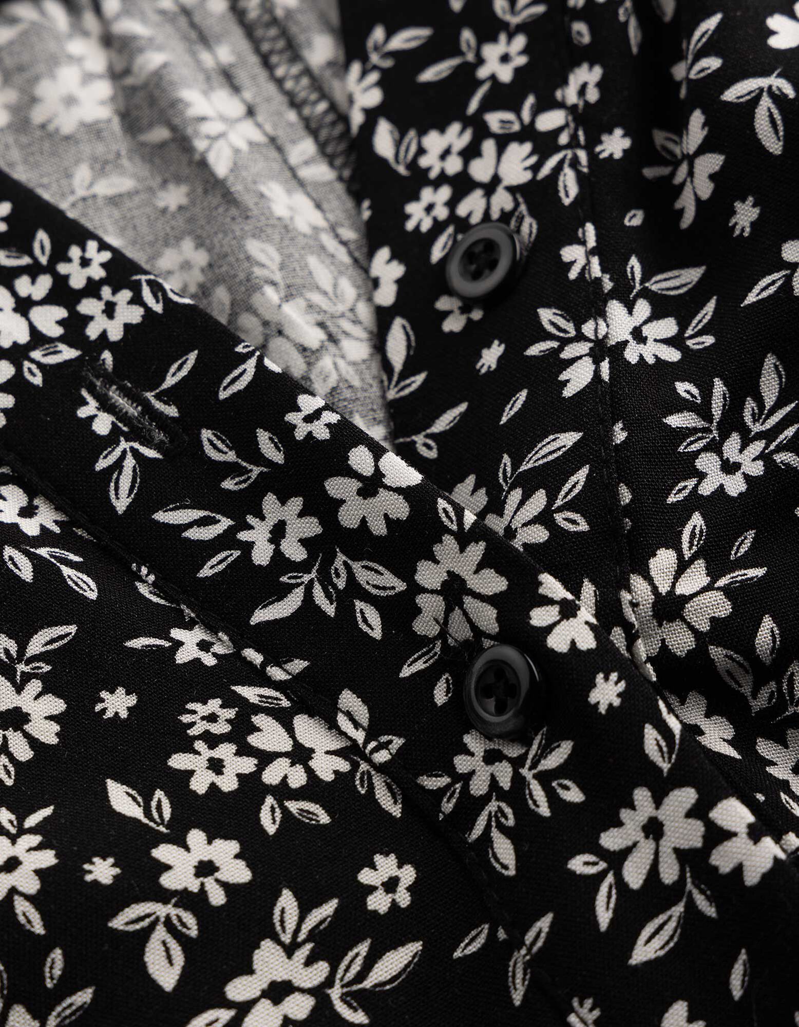 Bluse - Florales Muster - Schwarz