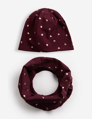 Set aus M&uuml;tze und Schal - Jersey - Lila