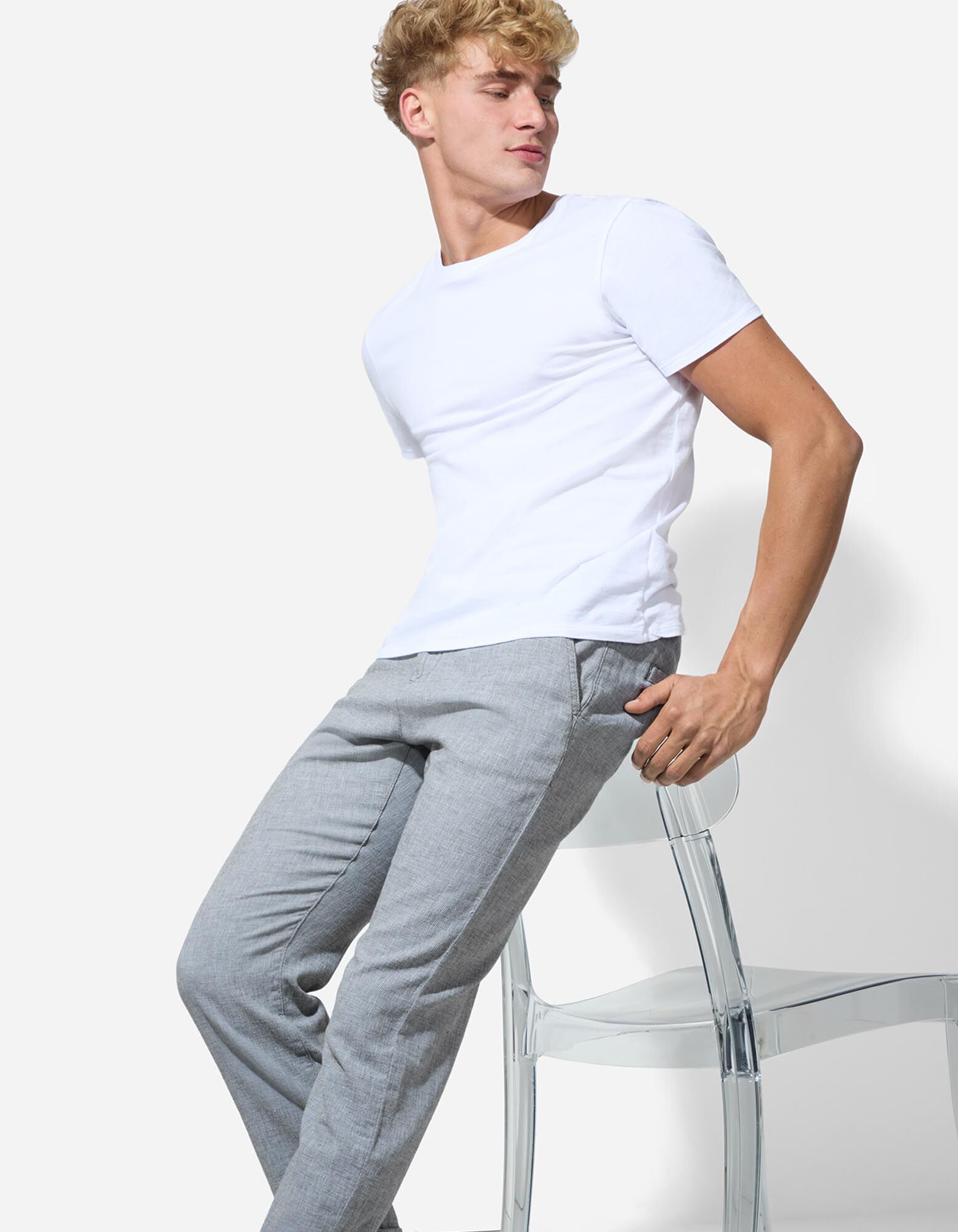 Pantalon chino - Revers cousus au bas des jambes - Vert