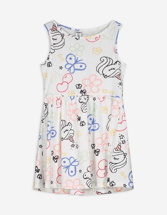Kleid - Allover-Print - weiß