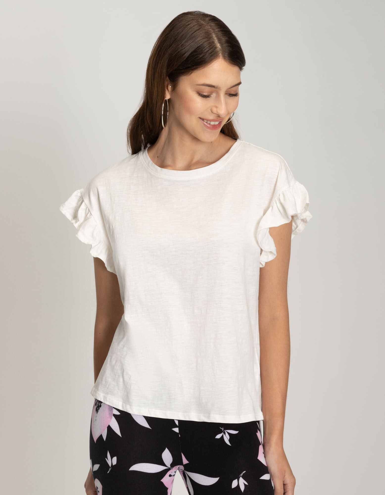 T-shirt - Manches &agrave; volants - blanc