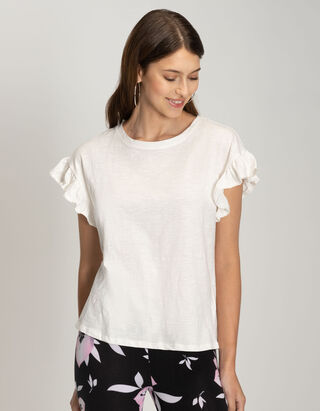 T-shirt - Manches &agrave; volants - blanc