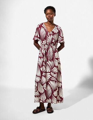 Kleid - Allover-Print - dunkelrot