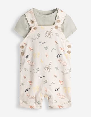 Set van shirt en tuinbroek - Print all-over - Off-White