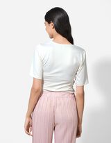 T-Shirt - Material-Mix - weiß