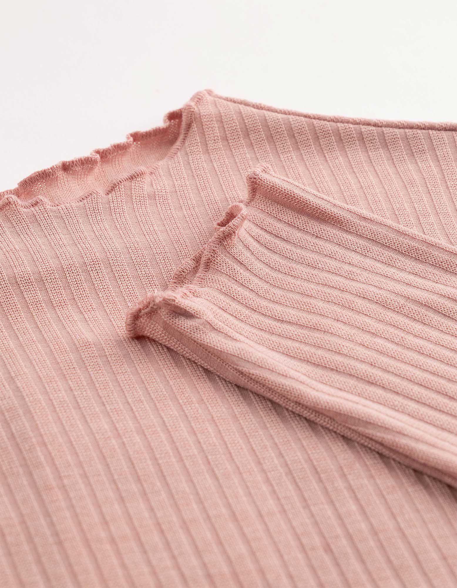 Langarmshirt - Rippenstruktur - Rosa