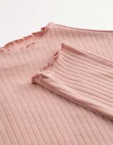 Langarmshirt - Rippenstruktur - Rosa