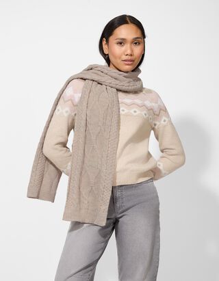 Schal - Zopfstrick - beige