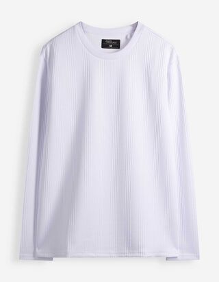 Langarmshirt - Gerippt - Wei&szlig;