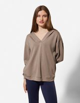 Hoodie - V-Ausschnitt - dunkelbeige