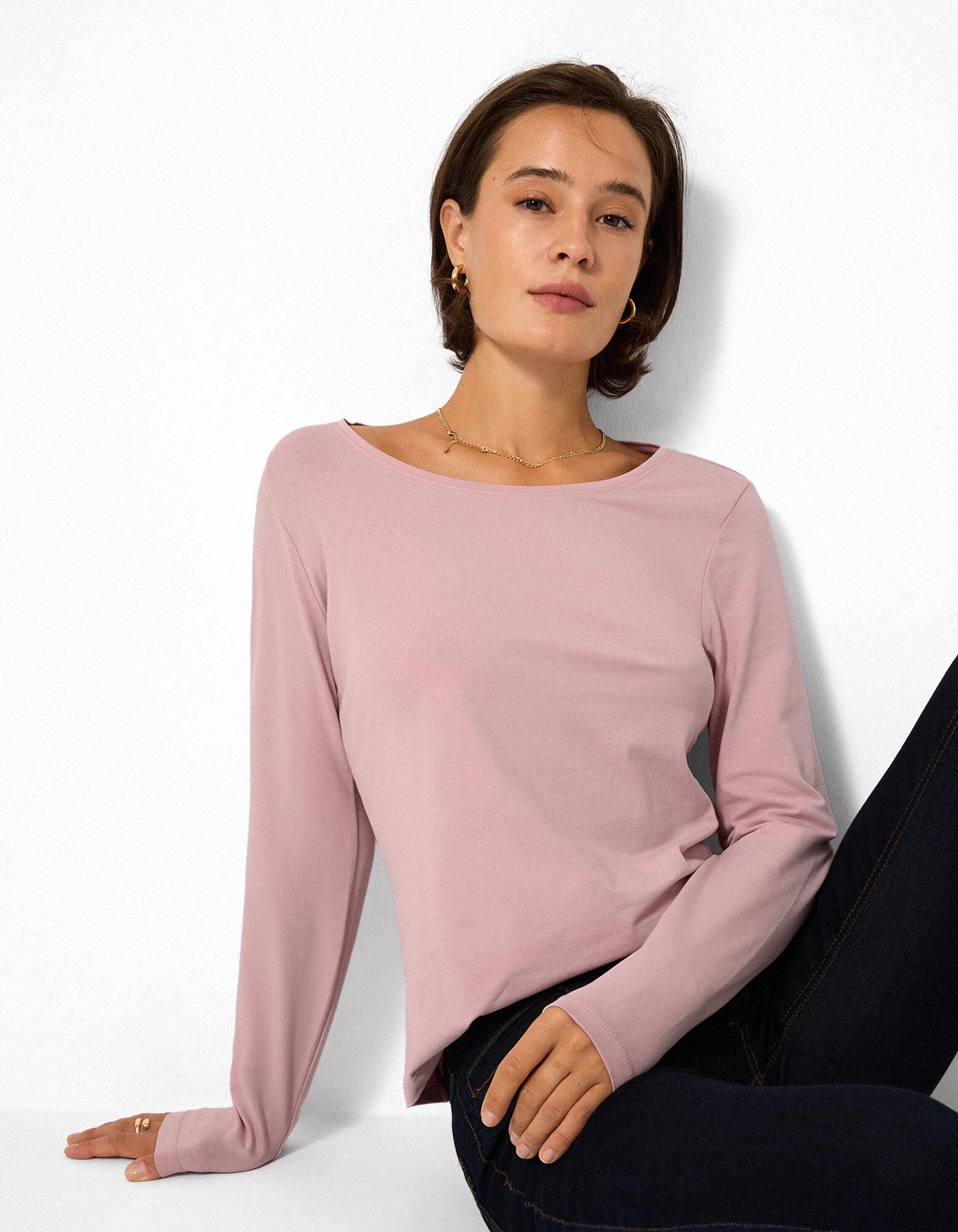 Langarmshirt - Baumwolle - Rosa