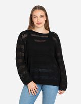 Pulover de tricot - Tricot perforat - Negru