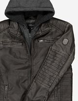 Biker-jakk - eemaldatav kapuuts - tumehall