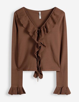 Cardigan - &Auml;rmel mit Volants - braun