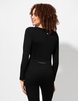 Cropped Shirt - Rippenstruktur - schwarz