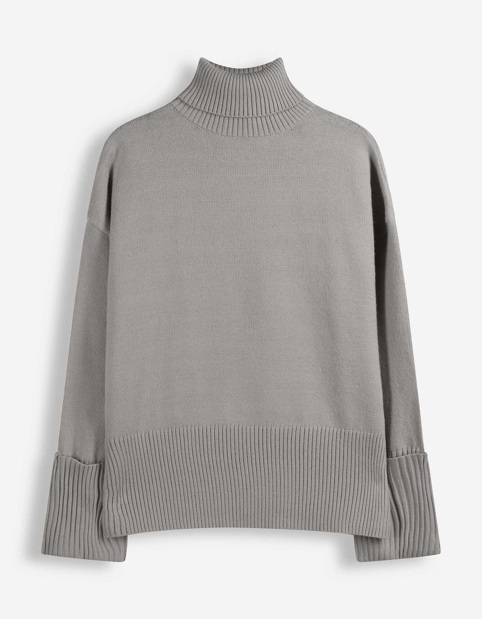 Strickpullover - Rollkragen - Grau