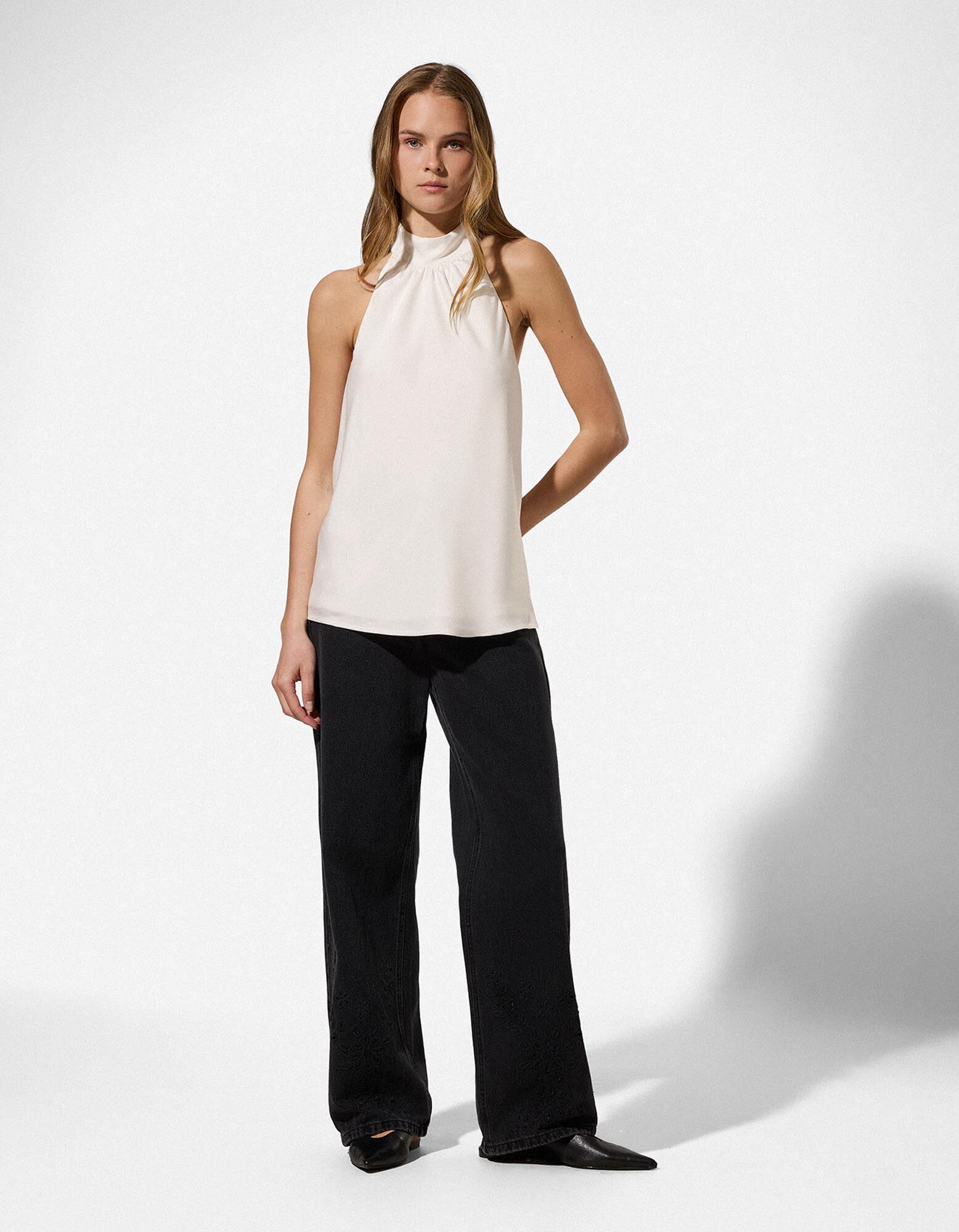 Bluse - Neckholder-Ausschnitt - Wei&szlig;