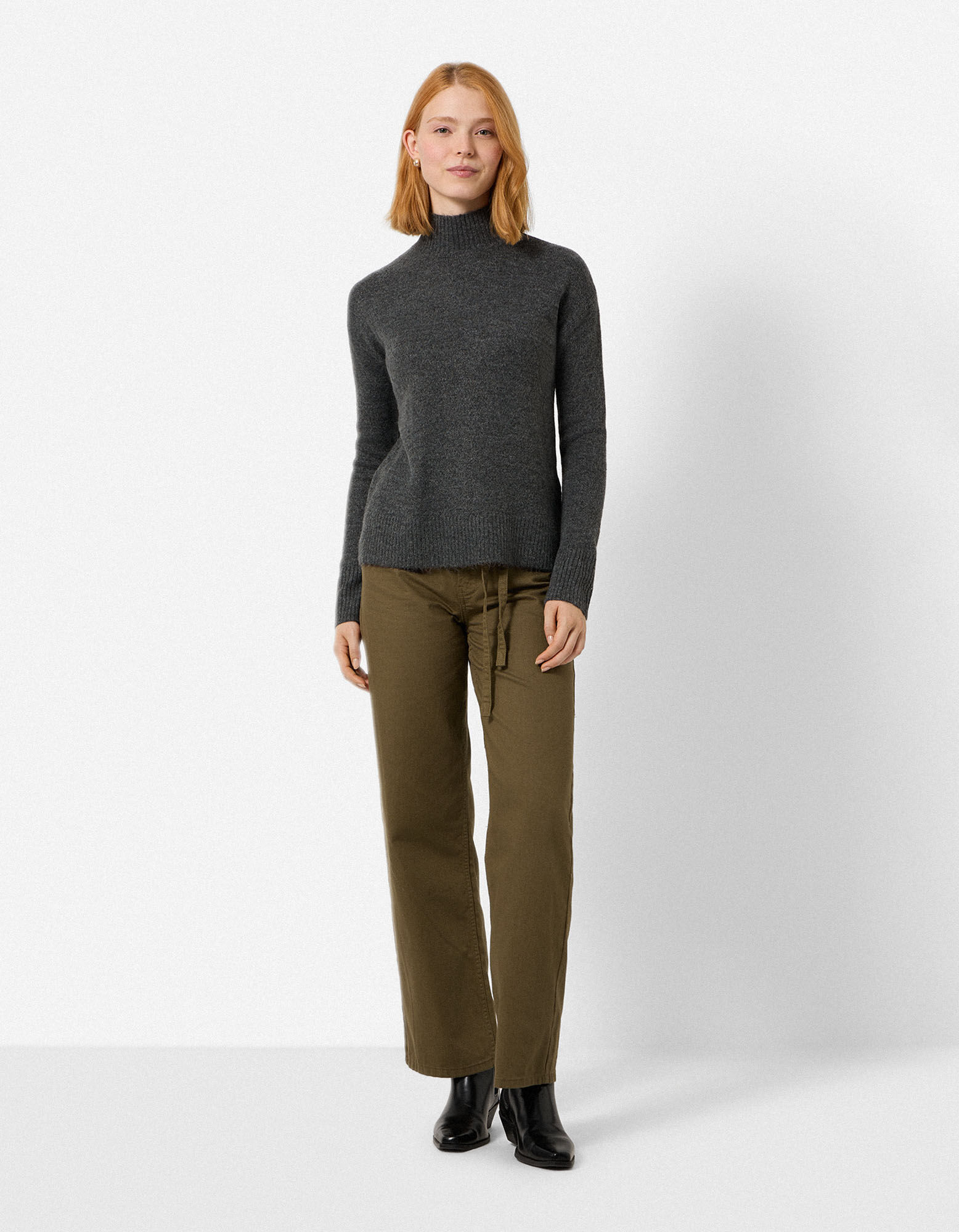 Strickpullover - Mockneck - Dunkelgrau