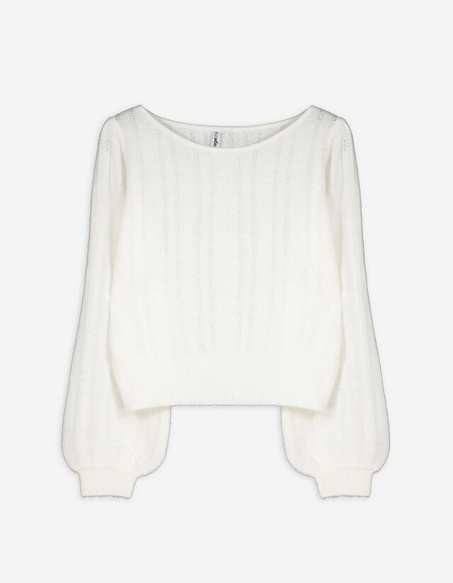 Strickpullover - Woll-Optik - weiß