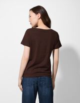 Tričko - Třpytivý potisk - tmave hneda