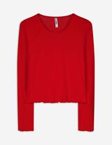 Gesneden shirt met lange mouwen - Geribde structuur - rood