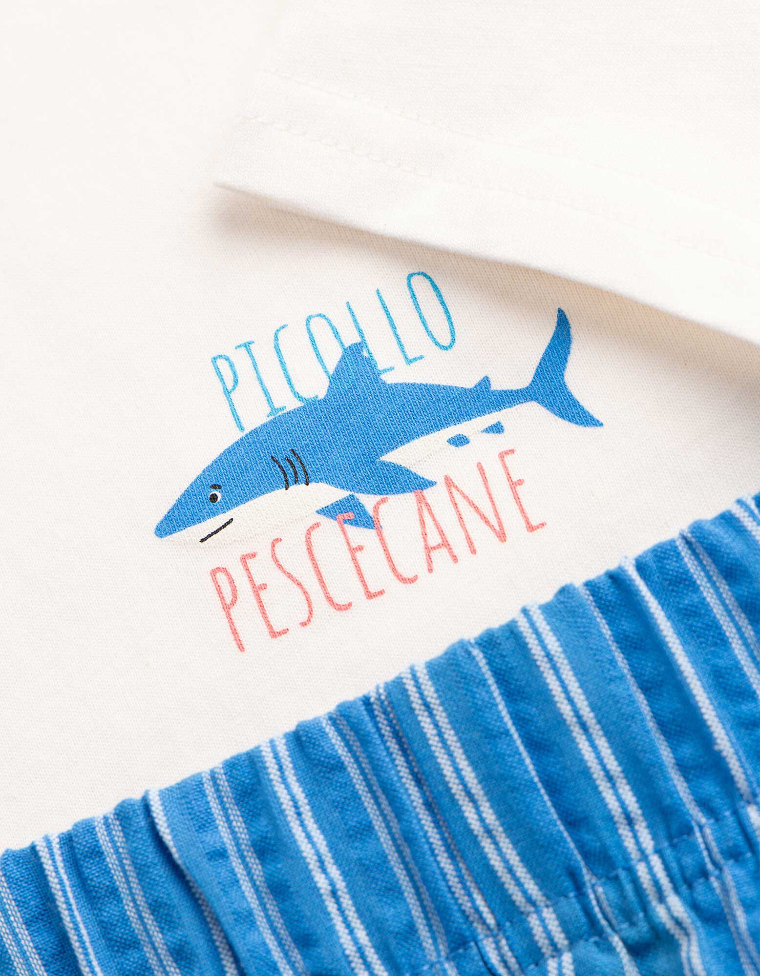 Pyjama Set aus Shirt und Shorts - Streifen - wei&szlig;
